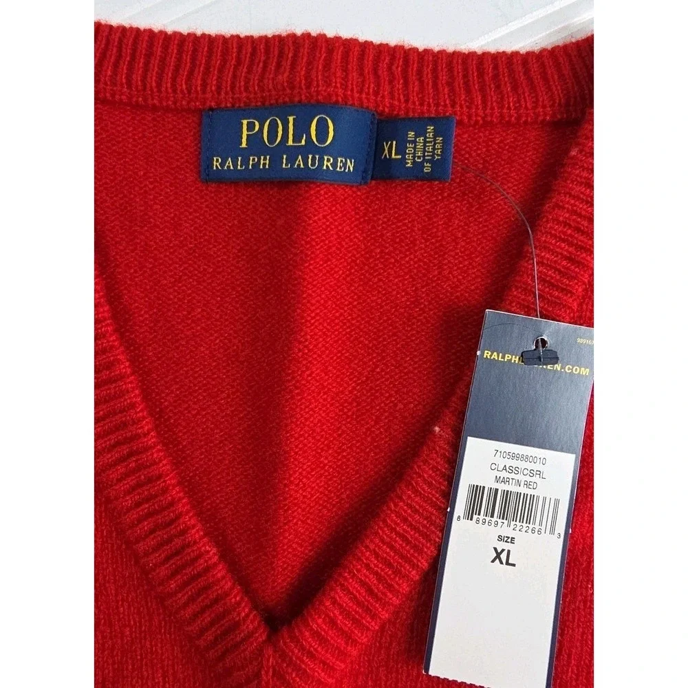 Polo Ralph Lauren Sweater Mens XL Merino Wool Washable Red V-Neck New NWT